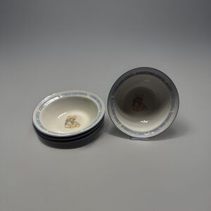 4 VTG Tienshan Stoneware Teddy Bear Soup/Cereal Bowls Blue & White 1226